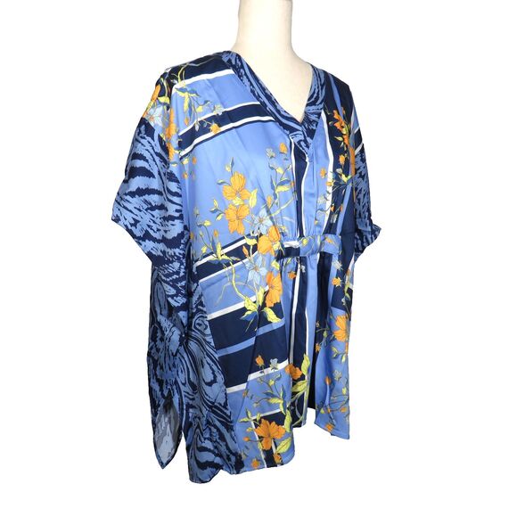 C Wonder Christian Siriano Blue Garden Floral Dolman Flowy Scarf Blouse XS-Small - Picture 6 of 11